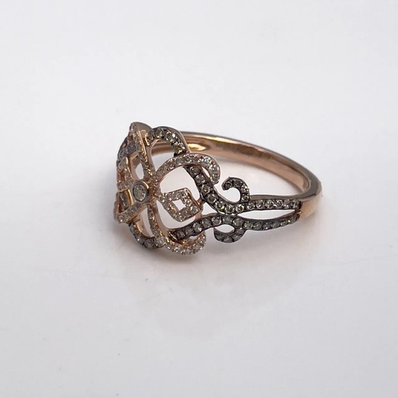 SOLD! 🤎 LeVian Chocolate Diamonds Art Deco Style Ring 14K Rose Gold - Picture 7 of 10